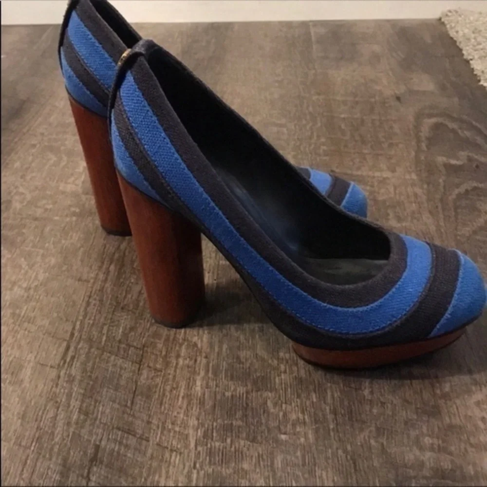 Tory Burch Tweed Wood platform heels